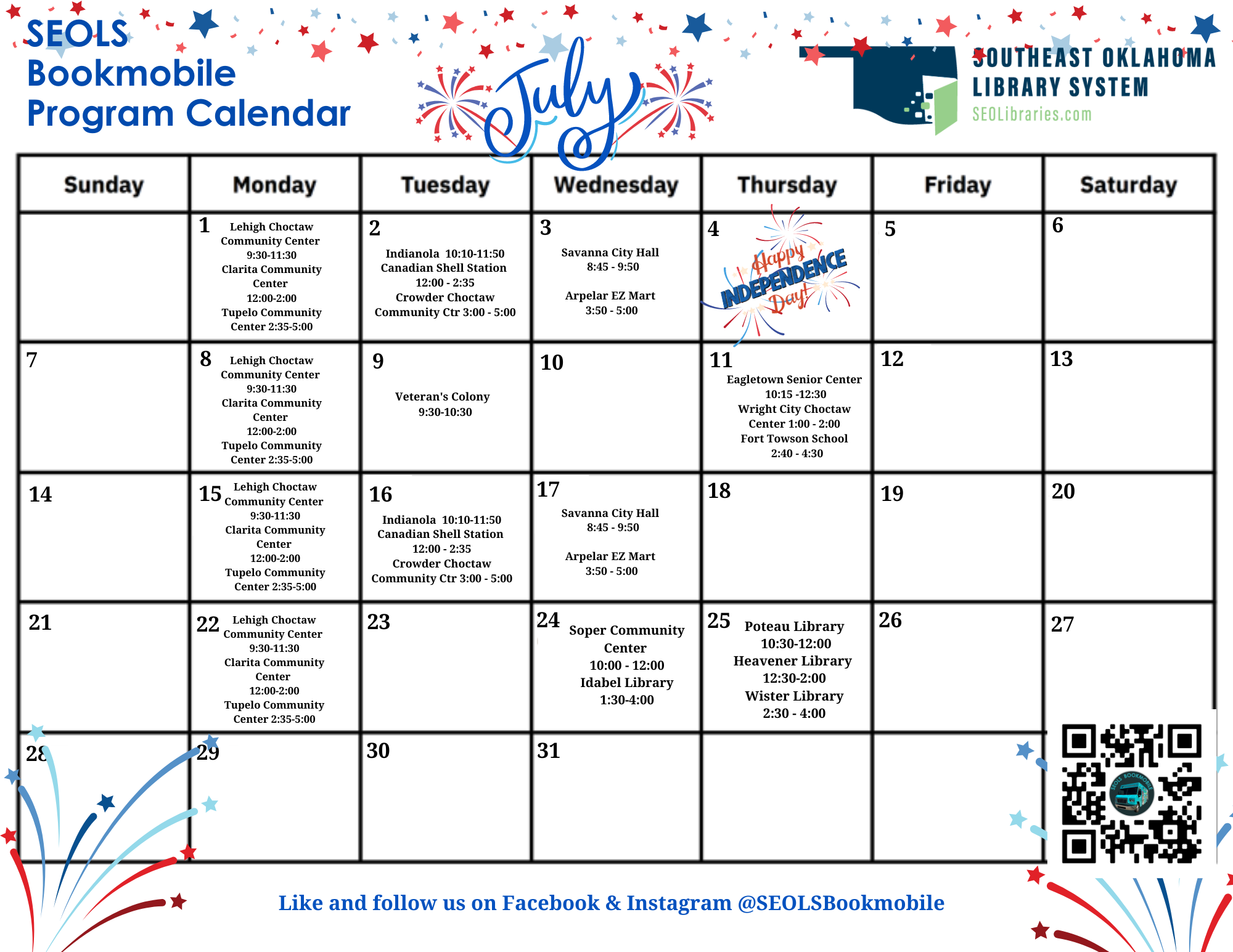 Bookmobile July 2024 Schedule