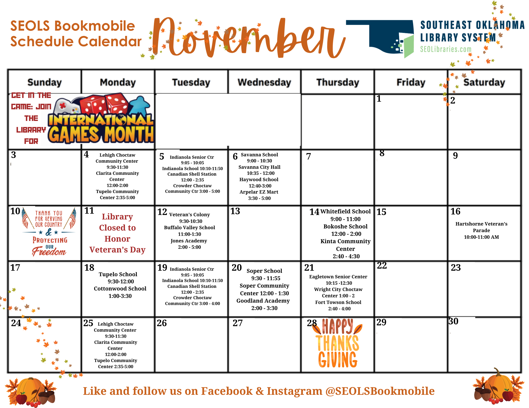 Bookmobile November 2024 Calendar