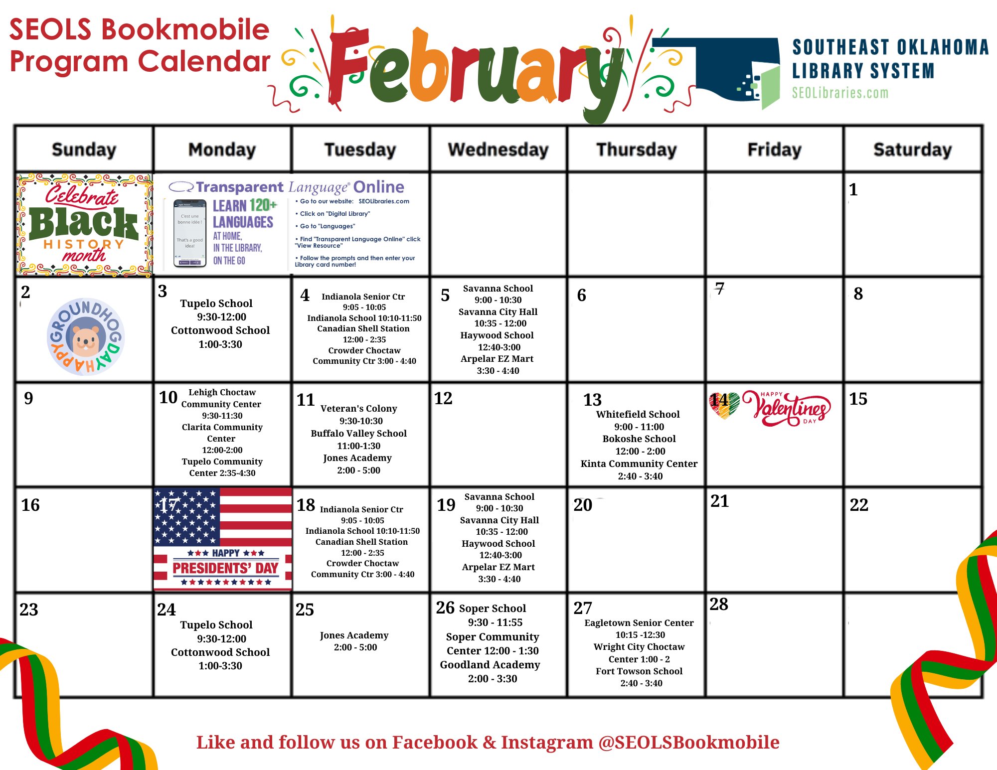 Bookmobile February 2025 Schedule