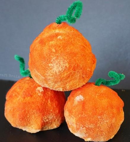 Pumpkins made out of baking soda and food coloring that will fizzle in vinegar.