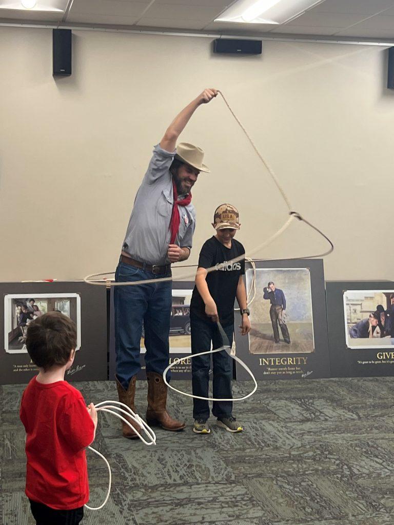 Bart Taylor teaching roping tricks.