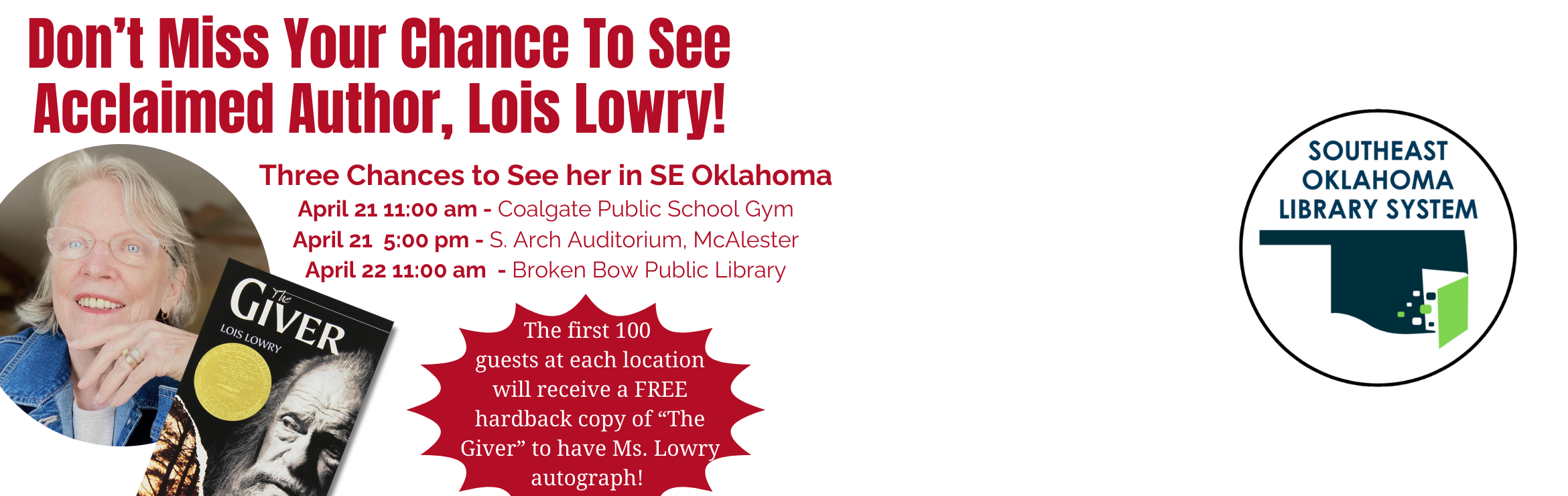 Lois Lowry Visit to SE Oklahoma!